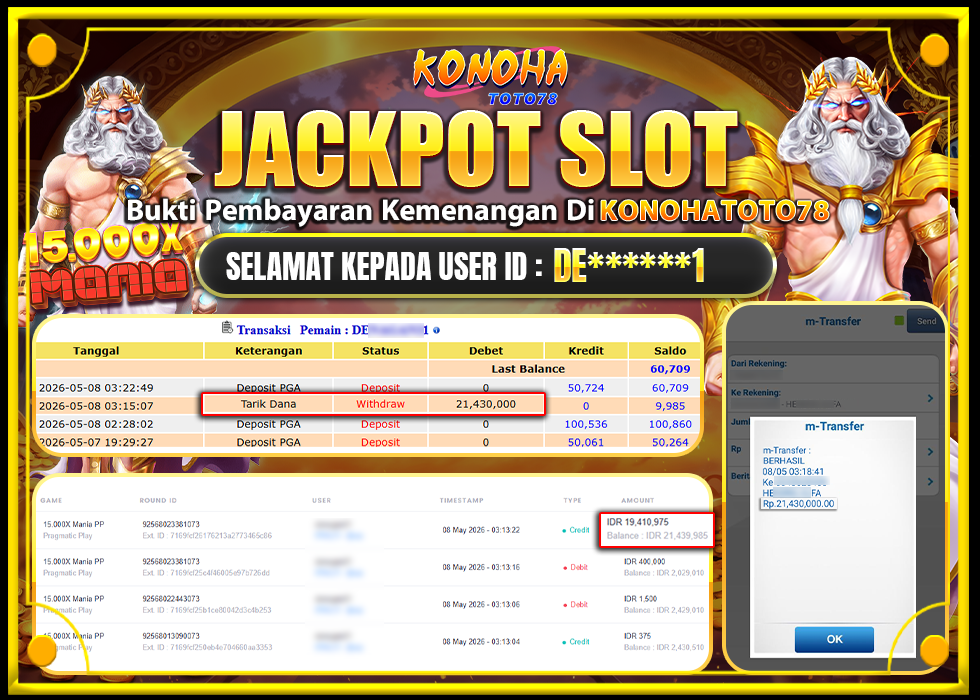 KONOHATOTO78 JACKPOT 15.000X MANIA Rp.21.430.000,LUNAS